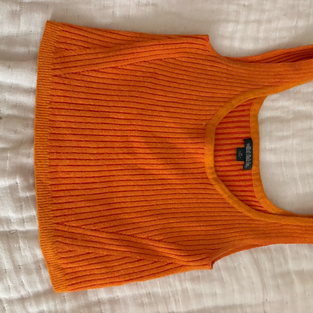 Orange Ribbed Knit Tank Top
